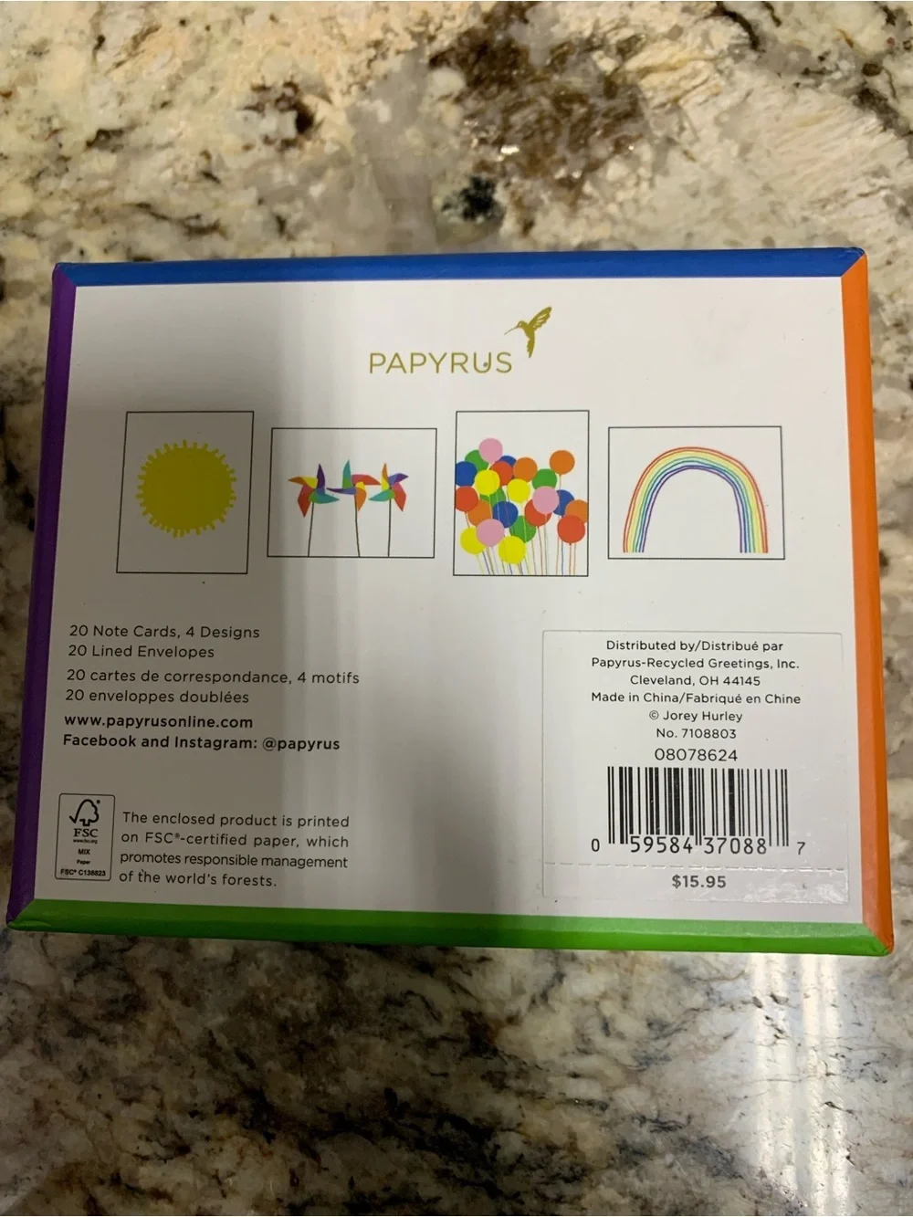 PAPYRUS 20 note cards, 20 lined envelopes and 20 foil stickers NEW